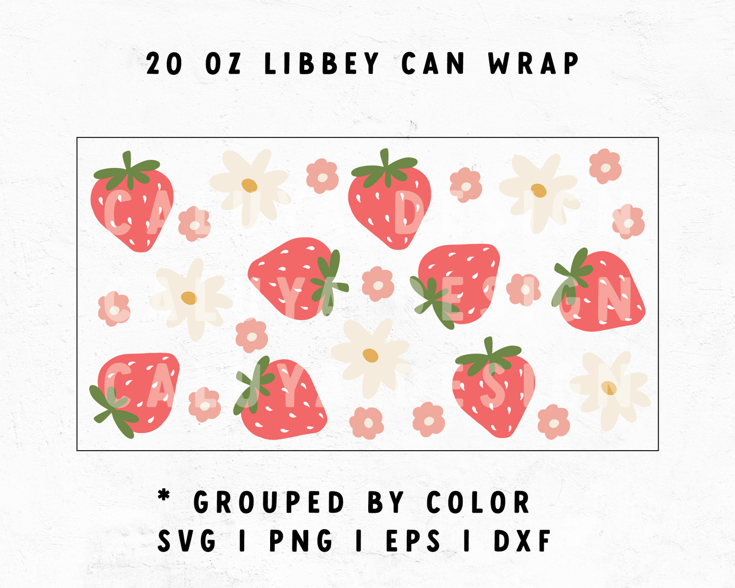 20oz Libbey Can Cup Wrap | Cute Strawberry with Flowers