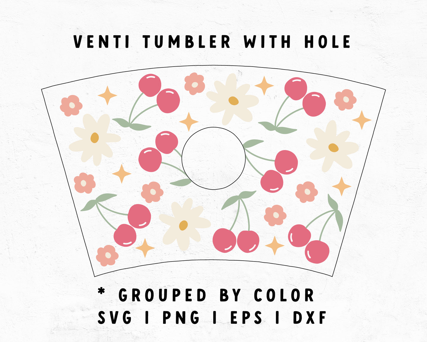 With Logo Venti Cup Wrap SVG | Cute Cherry with Flowers