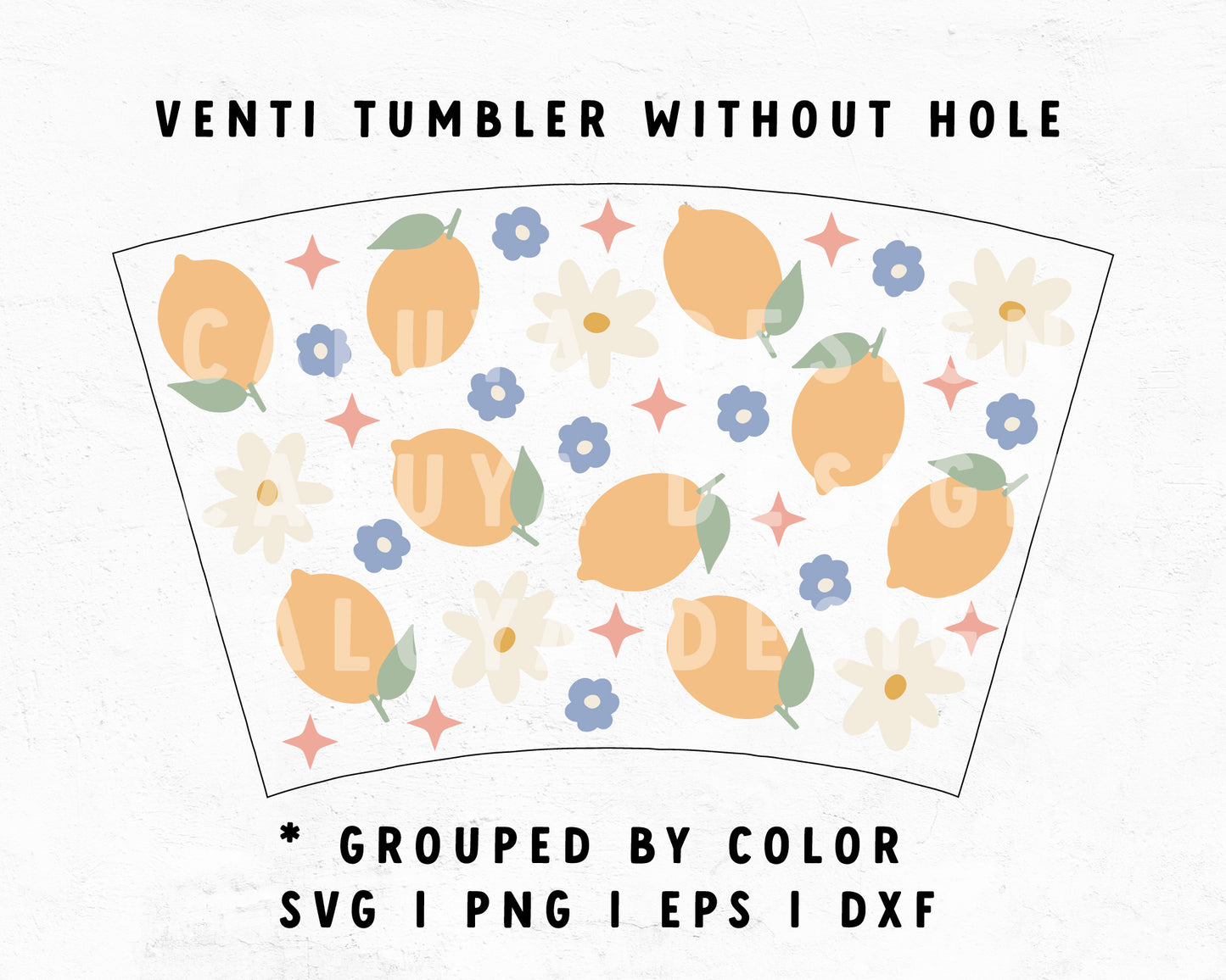 No Logo Venti Cup Wrap SVG | Cute Lemon with Flowers