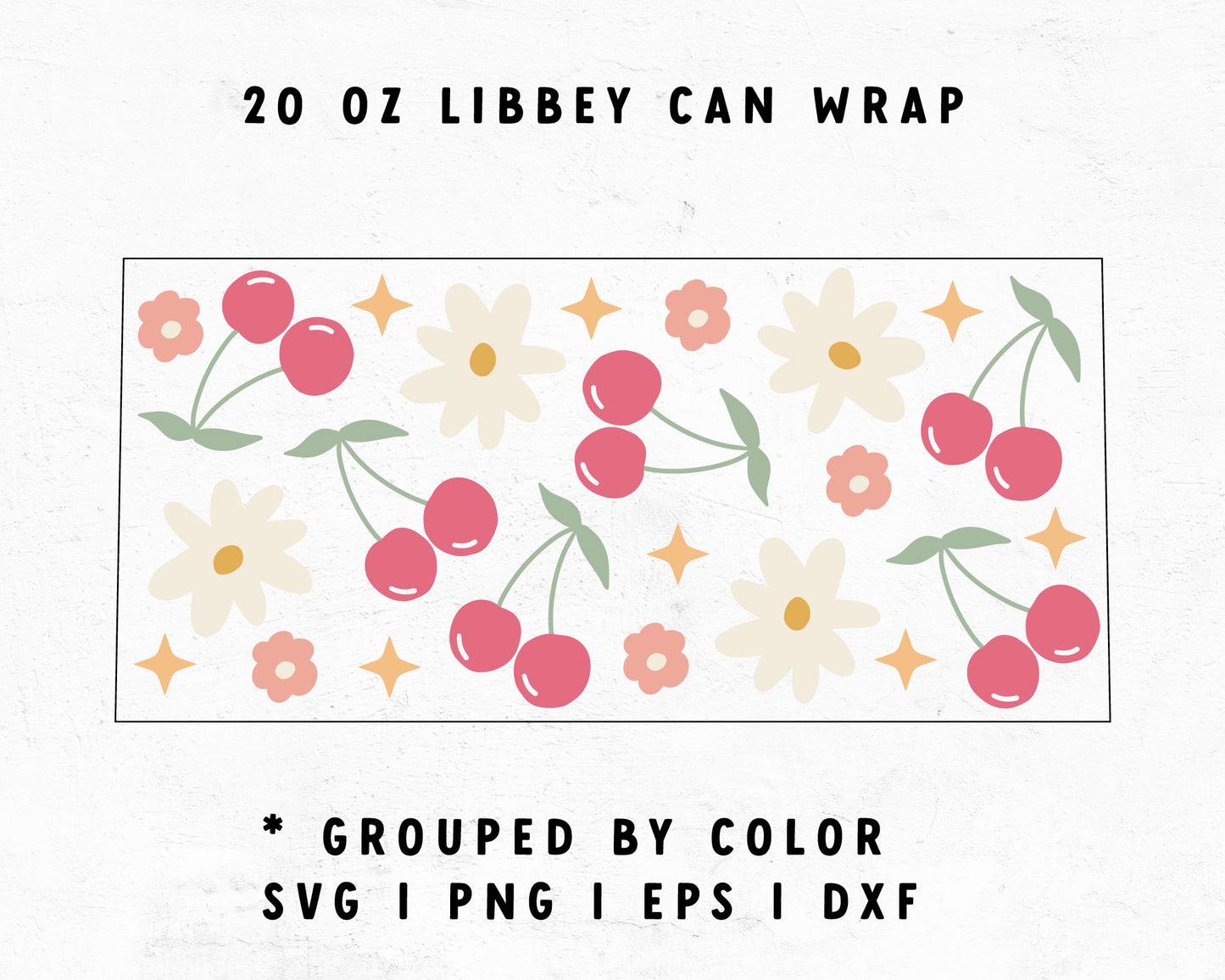 20oz Libbey Can Cup Wrap | Cute Cherry with Flowers