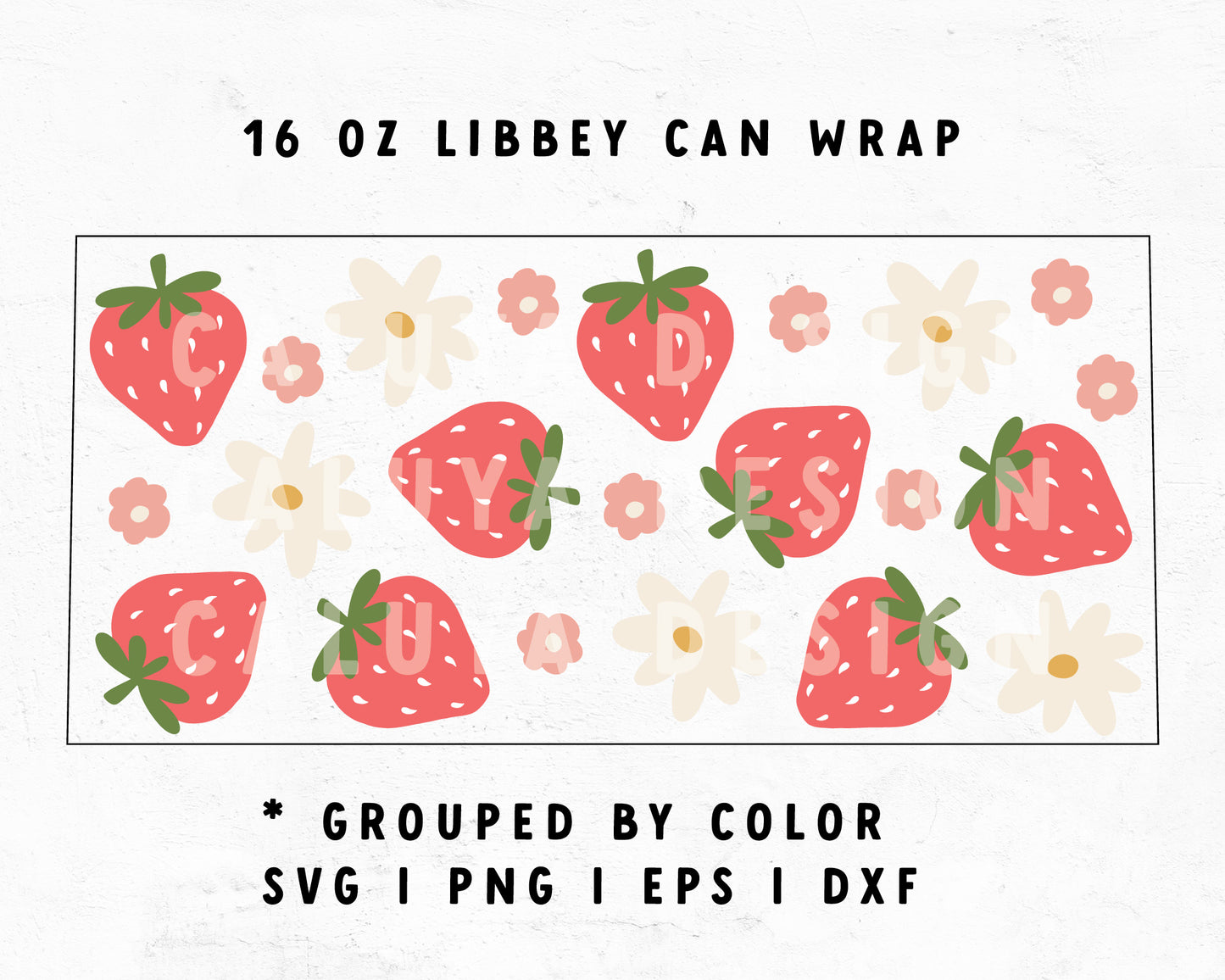 16oz Libbey Can Cup Wrap | Cute Strawberry with Flowers