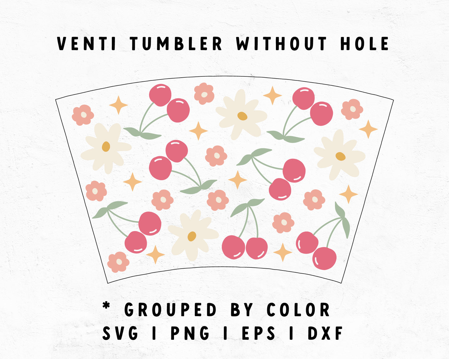 No Logo Venti Cup Wrap SVG | Cute Cherry with Flowers