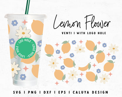 With Logo Venti Cup Wrap SVG | Cute Lemon with Flowers Cut File for Cricut, Cameo Silhouette | Free SVG Cut File