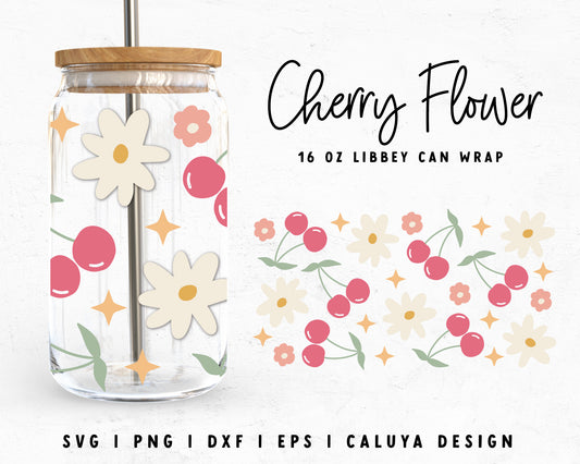 16oz Libbey Can Cup Wrap | Cute Cherry with Flowers Cut File for Cricut, Cameo Silhouette | Free SVG Cut File
