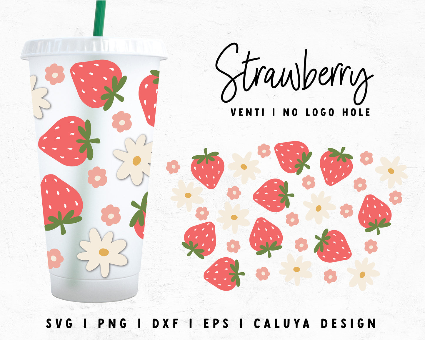 No Logo Venti Cup Wrap SVG | Cute Strawberry with Flowers Cut File for Cricut, Cameo Silhouette | Free SVG Cut File