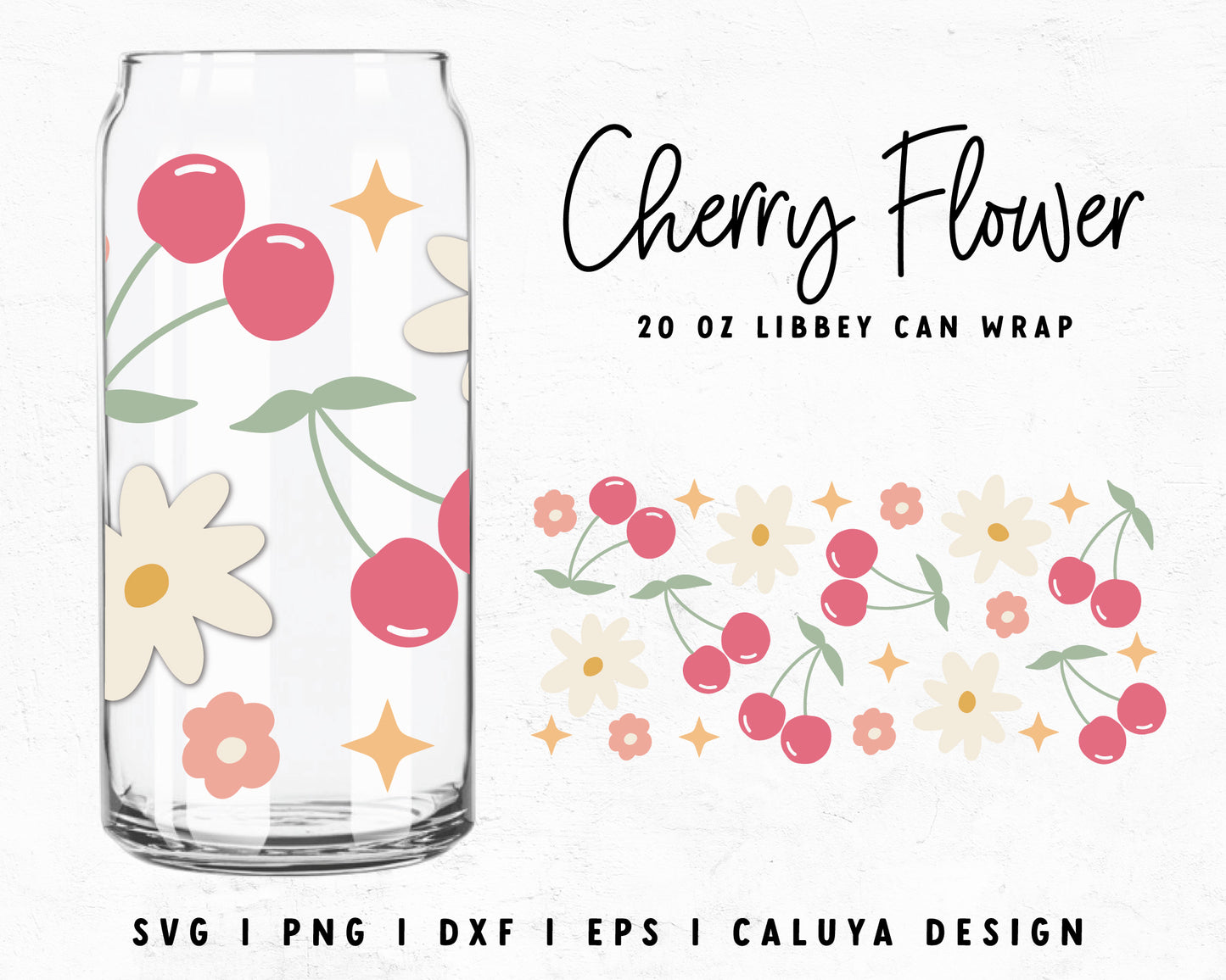 20oz Libbey Can Cup Wrap | Cute Cherry with Flowers Cut File for Cricut, Cameo Silhouette | Free SVG Cut File