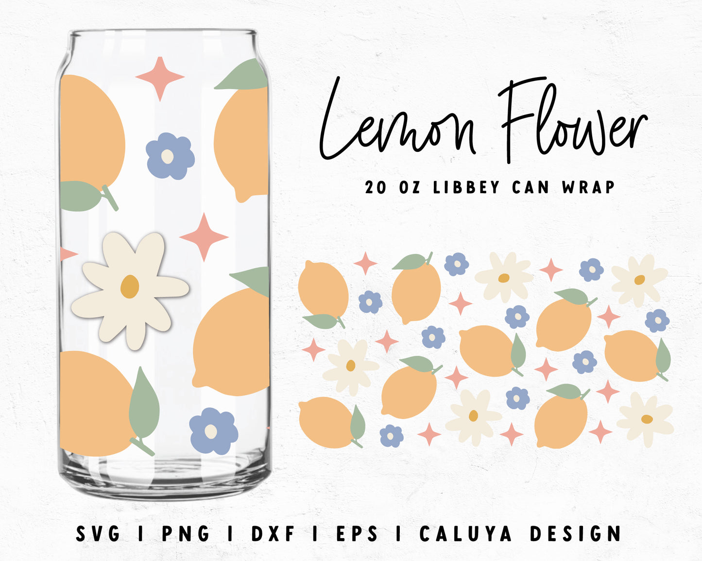 20oz Libbey Can Cup Wrap | Cute Lemon with Flowers Cut File for Cricut, Cameo Silhouette | Free SVG Cut File