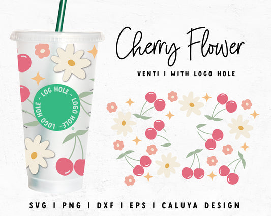 With Logo Venti Cup Wrap SVG | Cute Cherry with Flowers Cut File for Cricut, Cameo Silhouette | Free SVG Cut File