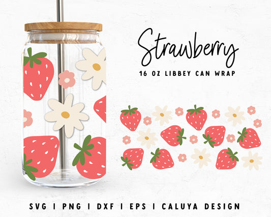 16oz Libbey Can Cup Wrap | Cute Strawberry with Flowers Cut File for Cricut, Cameo Silhouette | Free SVG Cut File