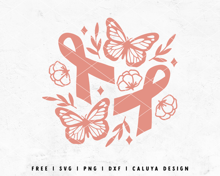 FREE Awareness Ribbon SVG | With Butterfly and Flower SVG Cut File for ...