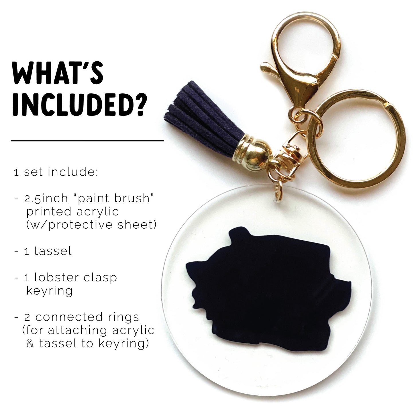 Paint Brush Printed Acrylic Keychain | Gold | Craft Blank for Cricut, Cameo Silhouette