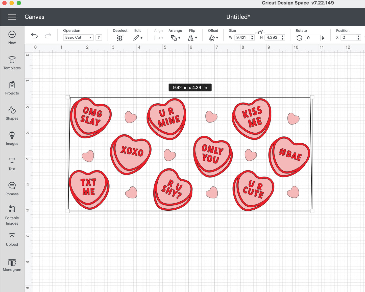 Venti No Hole | Valentine Heart Candy Tumbler Wrap SVG | Valentine Glass Cap Wrap SVG