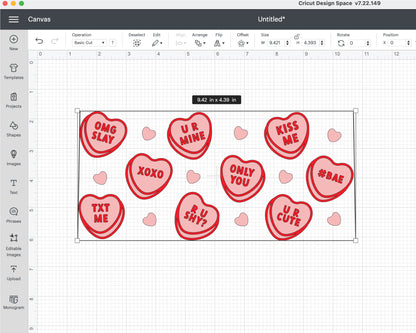 Venti With Hole Valentine Heart Candy Tumbler Wrap SVG | Valentine Glass Cap Wrap SVG