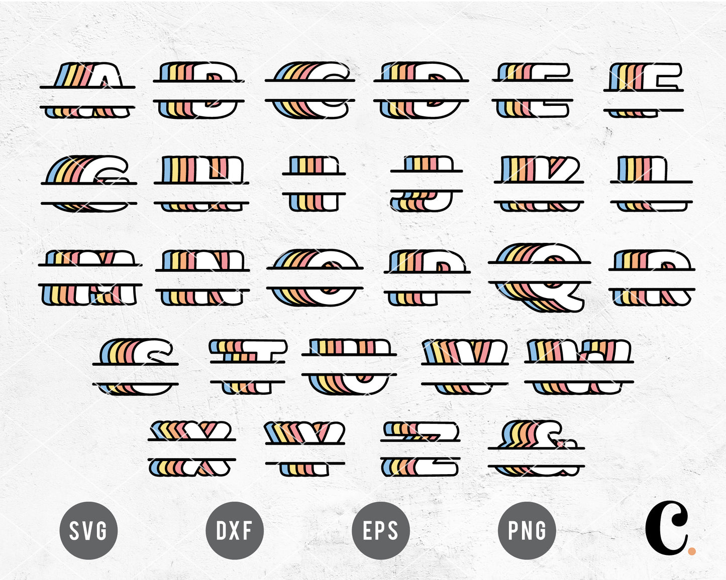 Retro Rainbow Split Monogram SVG
