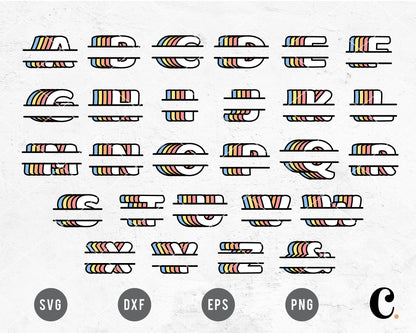 Retro Rainbow Split Monogram SVG
