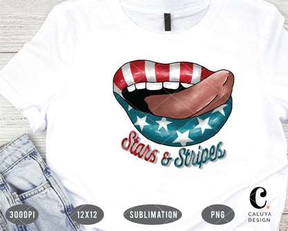 Stars And Stripes Lip PNG For Sublimation