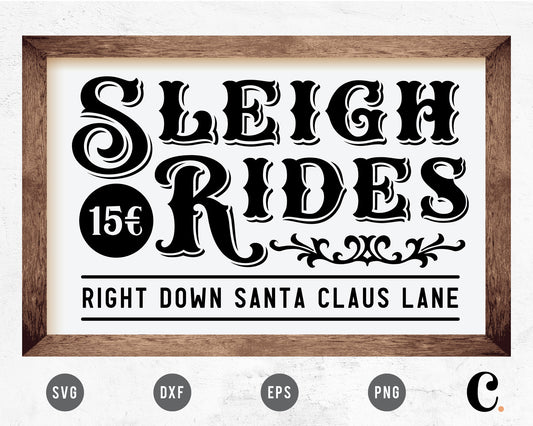 Sleigh Rides Vintage Sign SVG