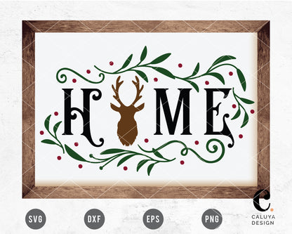 Home Christmas Sign With Reindeer SVG