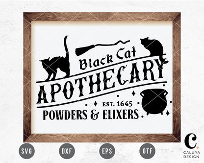 Black Cat Apothecary Sign SVG