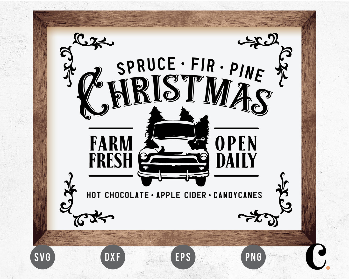 Christmas Tree Sign With Vintage Truck Sign SVG