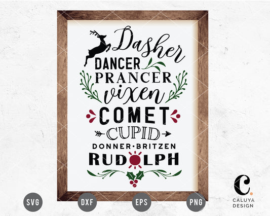 Reindeer Names Sign SVG