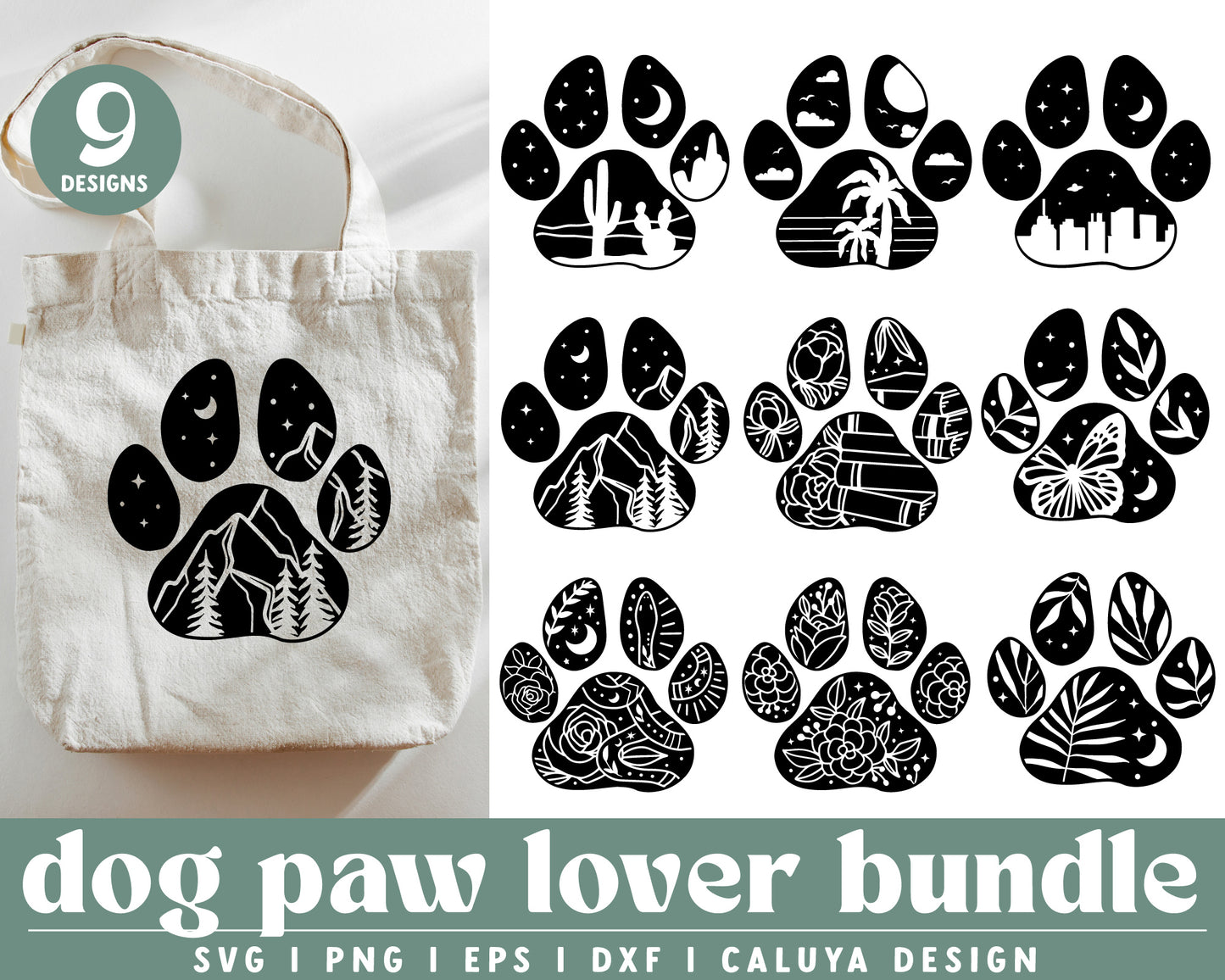 Dog Paw Print SVG Bundle | Dog Mom SVG