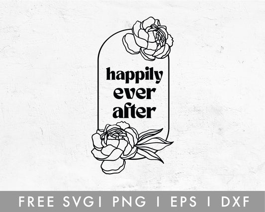Alt Text: FREE Wedding SVG | Happily Ever After SVG Cut File for Cricut, Cameo Silhouette | Free SVG Cut File