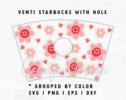 Venti Cup With Logo Hole Valentine Retro Flower Libbey Can Wrap SVG