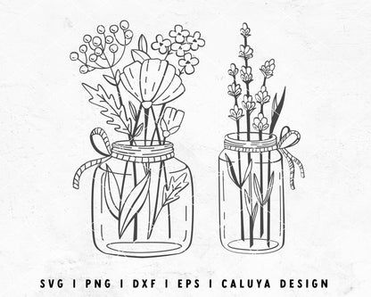 FREE Mason Jar SVG | Flower Bouquet SVG Cut File for Cricut, Cameo Silhouette | Free SVG Cut File