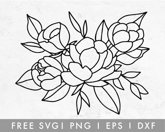 Free SVG hand drawn Peony, Spring flower SVG, Line Art Floral SVG