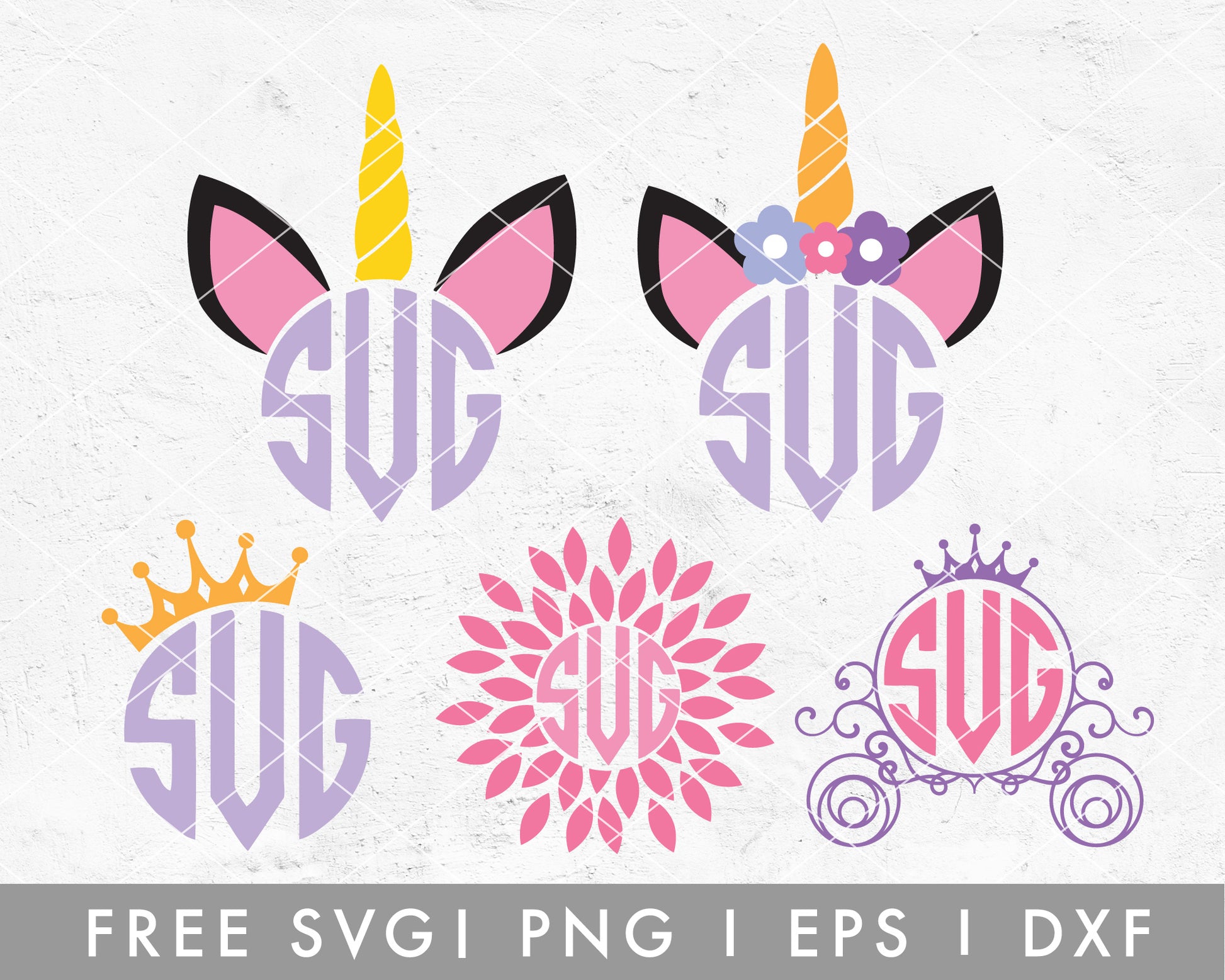 Flower Unicorn Monogram Silhouette SVG Cutting Files Digital Clip