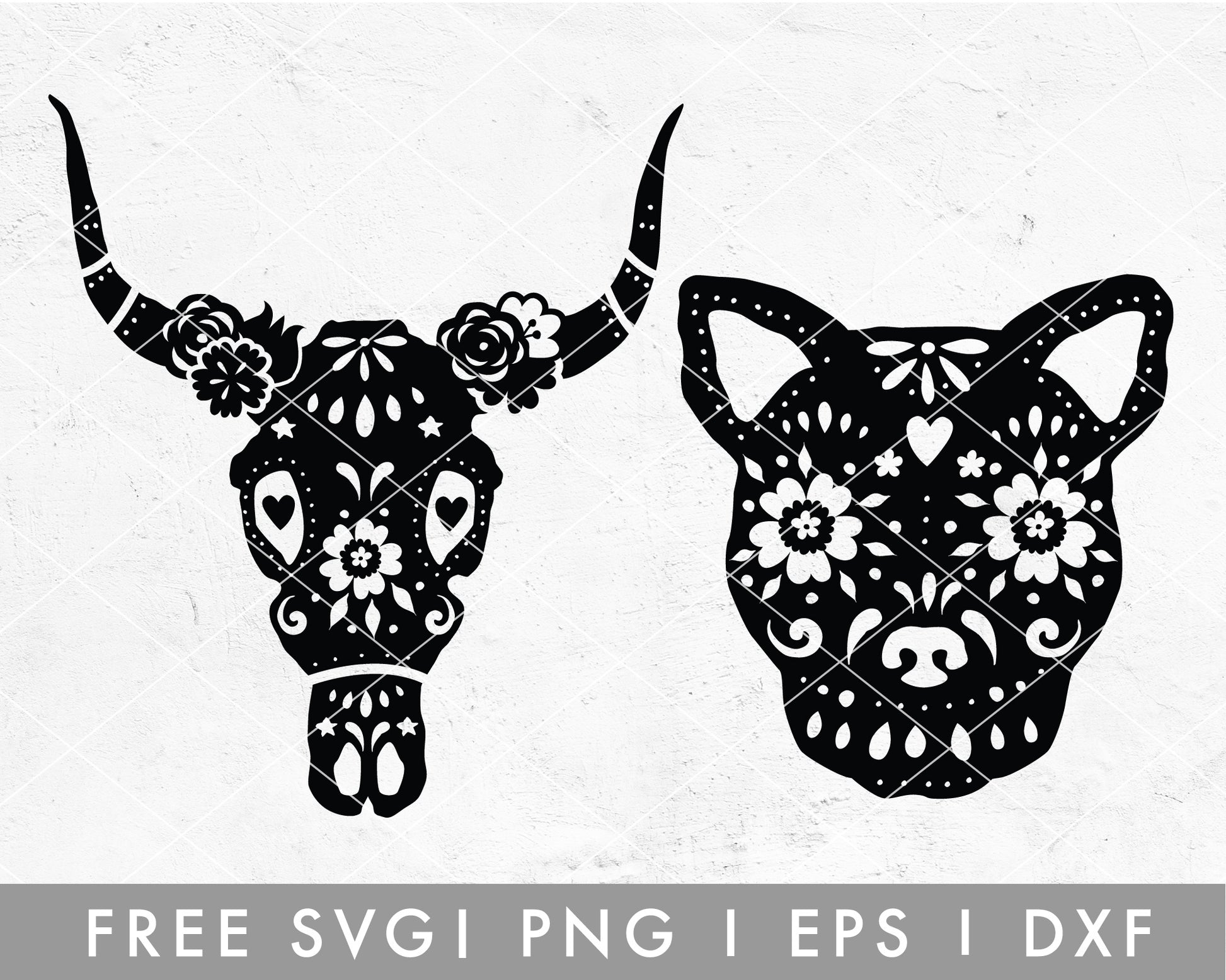 Free Animal Sugar Skull Set SVG Cut File For Cricut, Cameo Silhouette