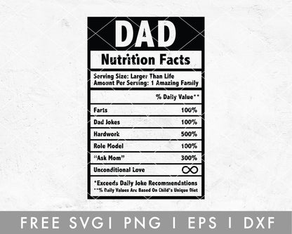 FREE FREE Dad SVG | Nutrition Facts Cut File for Cricut, Cameo Silhouette | Free SVG Cut File