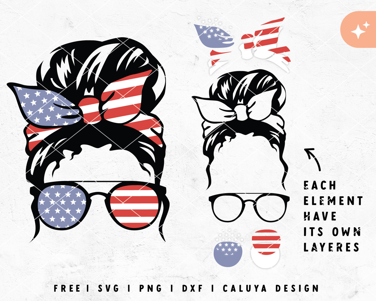 [ Premium ] Messy Bun SVG | America Sunglasses SVG