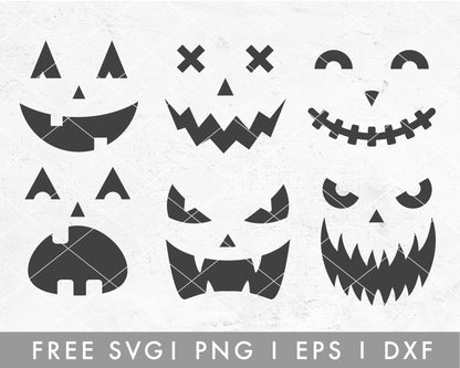 FREE Pumpkin Face Set SVG Cut File for Cricut, Cameo Silhouette | Halloween SVG