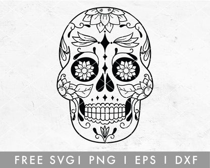 FREE Floral Sugar Skull SVG Cut File for Cricut, Cameo Silhouette | Halloween SVG, Cinco De Mayo SVG