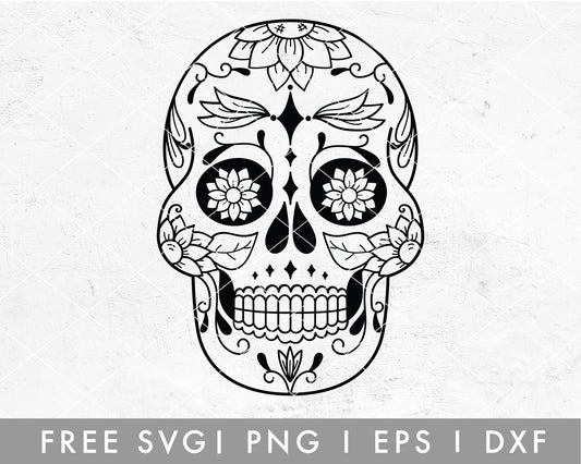 FREE Floral Sugar Skull SVG Cut File for Cricut, Cameo Silhouette | Halloween SVG, Cinco De Mayo SVG