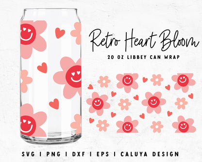 20oz Valentine Retro Flower Libbey Can Wrap SVG