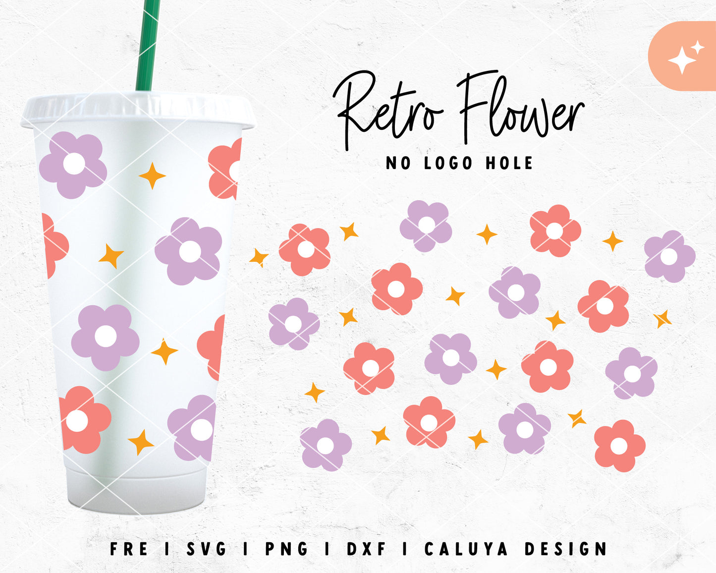 [ Premium ] Retro Flower Strawbucks Cup Wrap SVG | With No Logo Hole