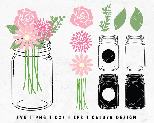 FREE Mason Jar SVG | Spring Flower SVG Cut File for Cricut, Cameo Silhouette | Free SVG Cut File