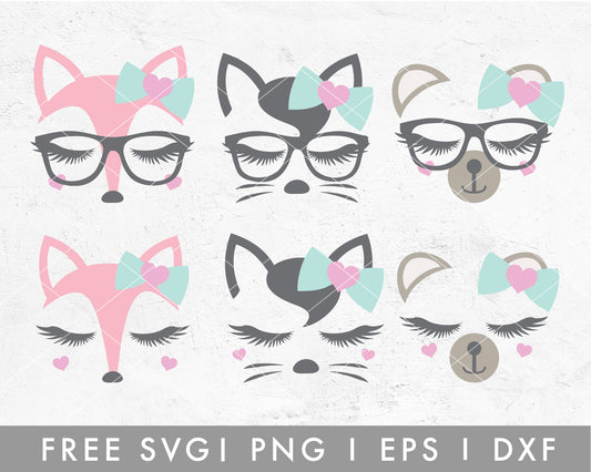 Heart Animal Faces SVG Cut File for Cricut, Cameo Silhouette | Free SVG Valentine's Day, Animal Face 