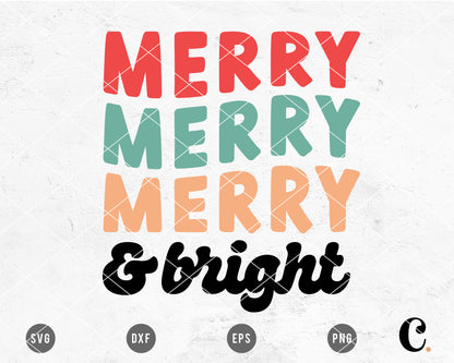 Merry Merry Merry & Bright SVG Cut File for Cricut, Cameo Silhouette | Christmas SVG Cut File for Kids