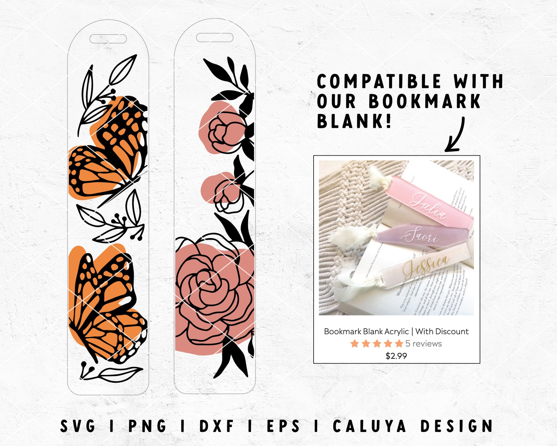 Tropical Leaves Butterfly Acrylic Bookmark Bundle SVG