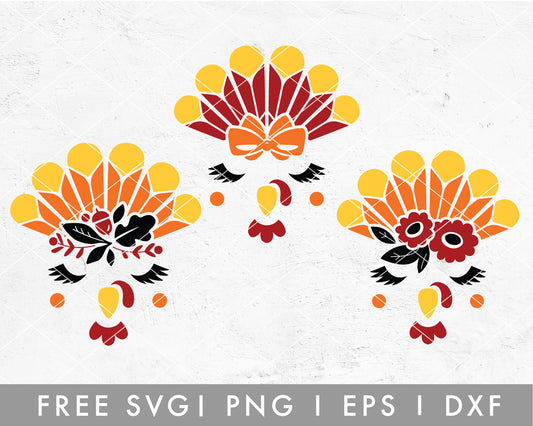 FREE 3 Turkey Face Set SVG Cut File for Cricut, Cameo Silhouette For Thanksgiving