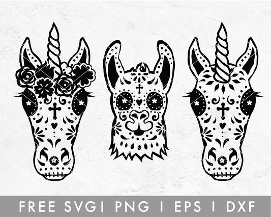 FREE Magical Creature Sugar Skull SVG Cut File for Cricut, Cameo Silhouette  | Unicorn Sugar Skull, Llama Sugar Skull