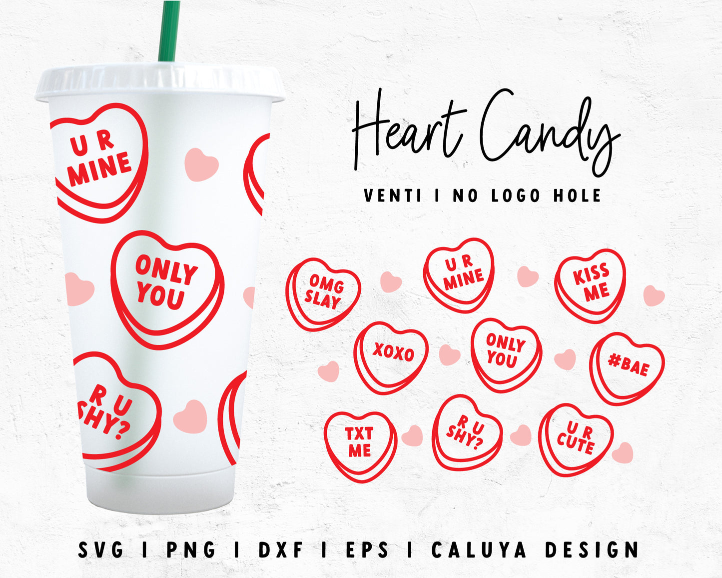 Venti Cup No Hole Wrap Heart Candy Outline SVG