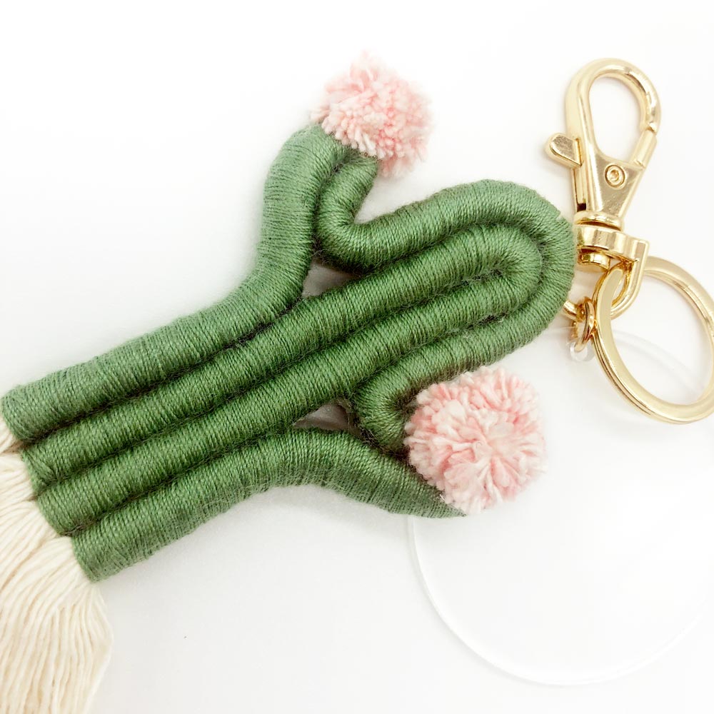 Green Saguaro Cactus Tassel Keychain