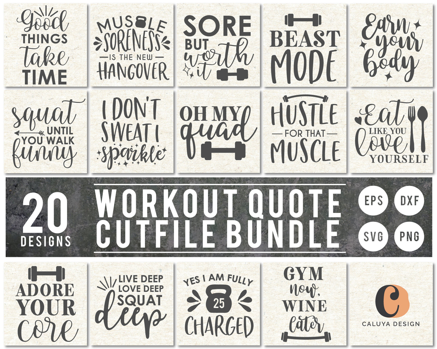 Gym Workout Quote SVG Bundle | 20 Pack