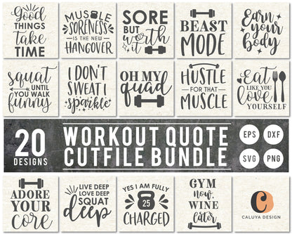 Gym Workout Quote SVG Bundle | 20 Pack